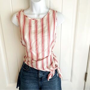 Madewell Side Tie Red & Cream Candy Stripe Vintage Look Cotton Tank Top Sz Small